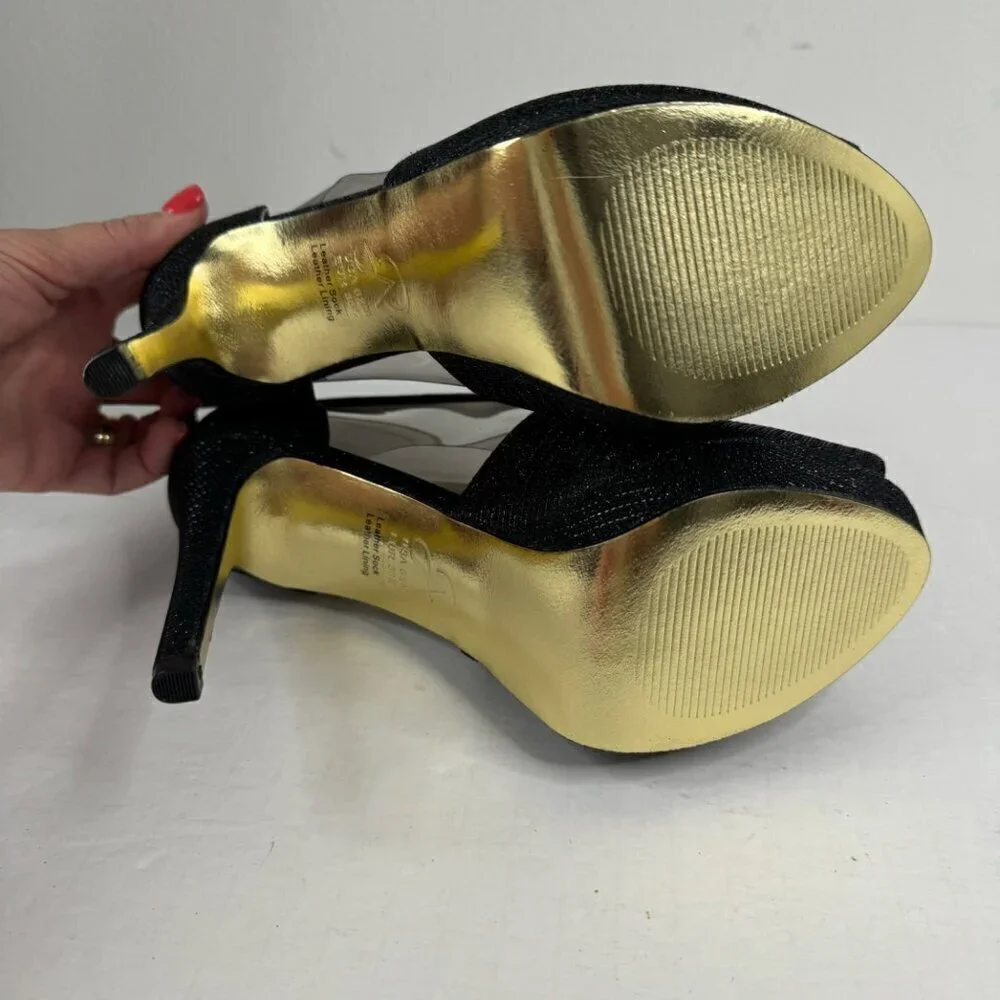 Adrianna Papell NEW Platform Heels Rosalie Black Gavi Glitter Formal Size 6.5M